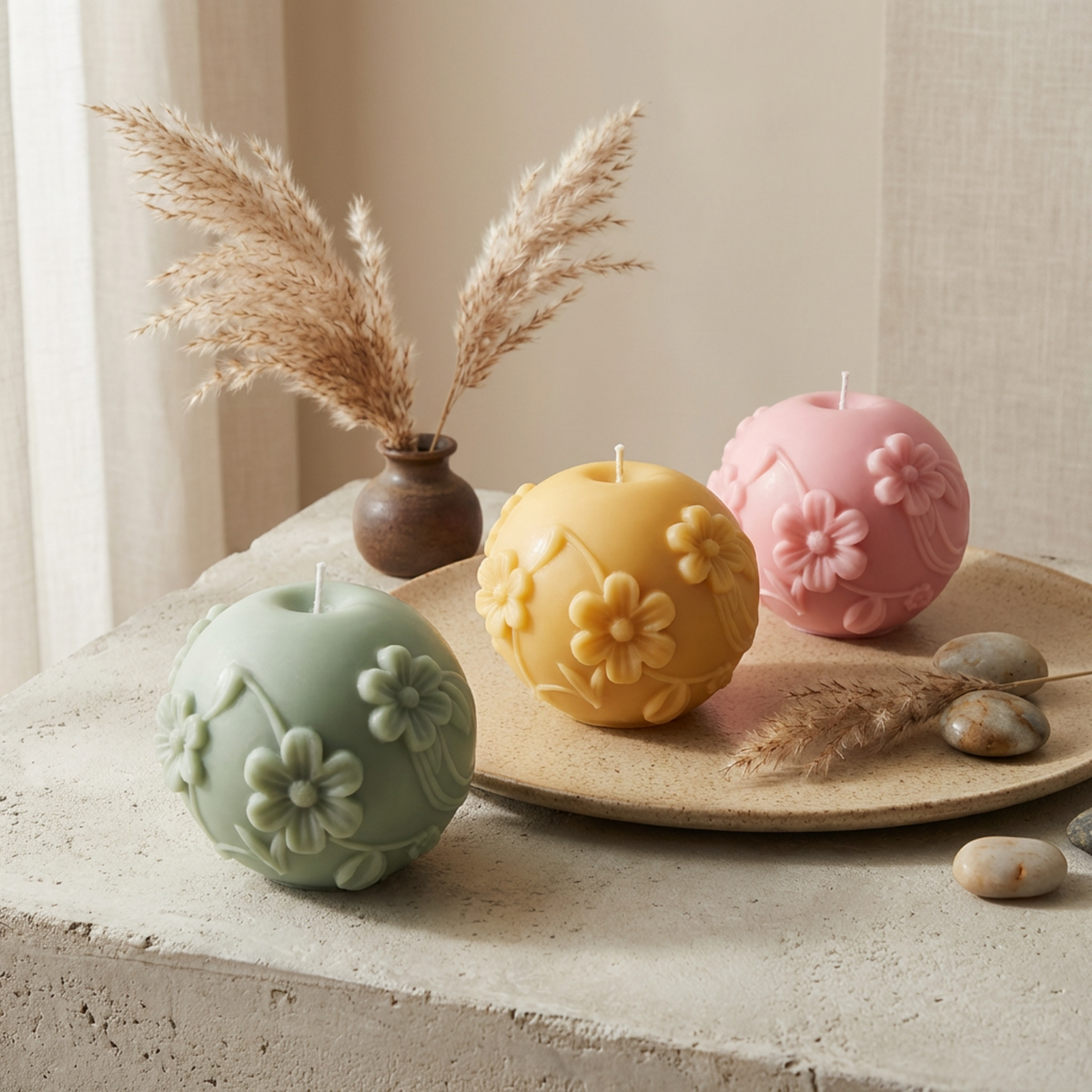 Handmade Daisy Sphere Soy Candle – Sculptural Floral Candle