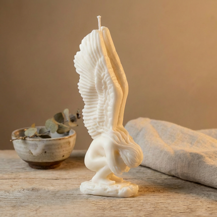 angel-wings-candle-handmade-soy-wax-sculpted-angel-hugging-many-colors-scents-spiritual-decor-memorial-gift-relaxing-home-accent - lit candle
