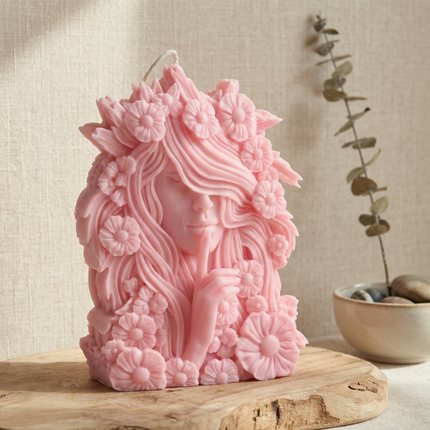 flower-goddess-candle-handmade-soy-candle-sculpture-feminine-nature-decor-boho-gift-for-her-floral-goddess-statue-for-home