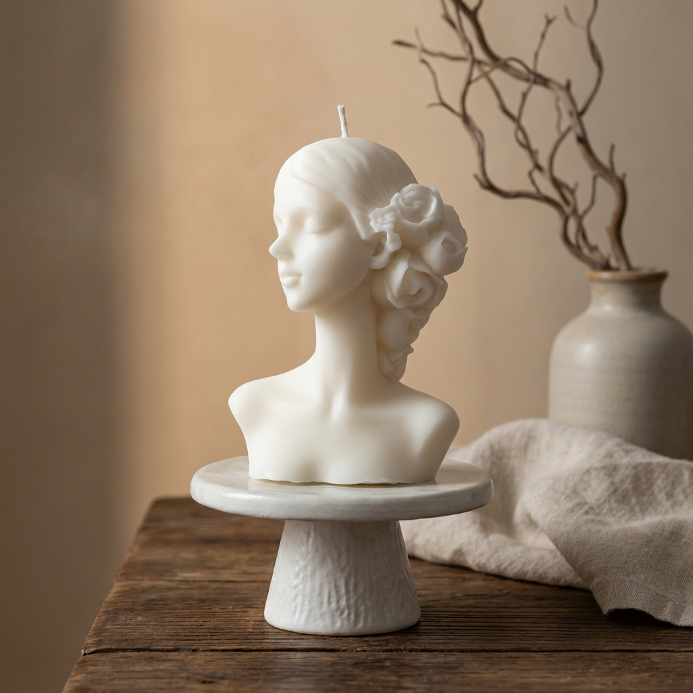 Lady Flowers Soy Wax Votive Candle - Handmade Floral Scul — lit candle
