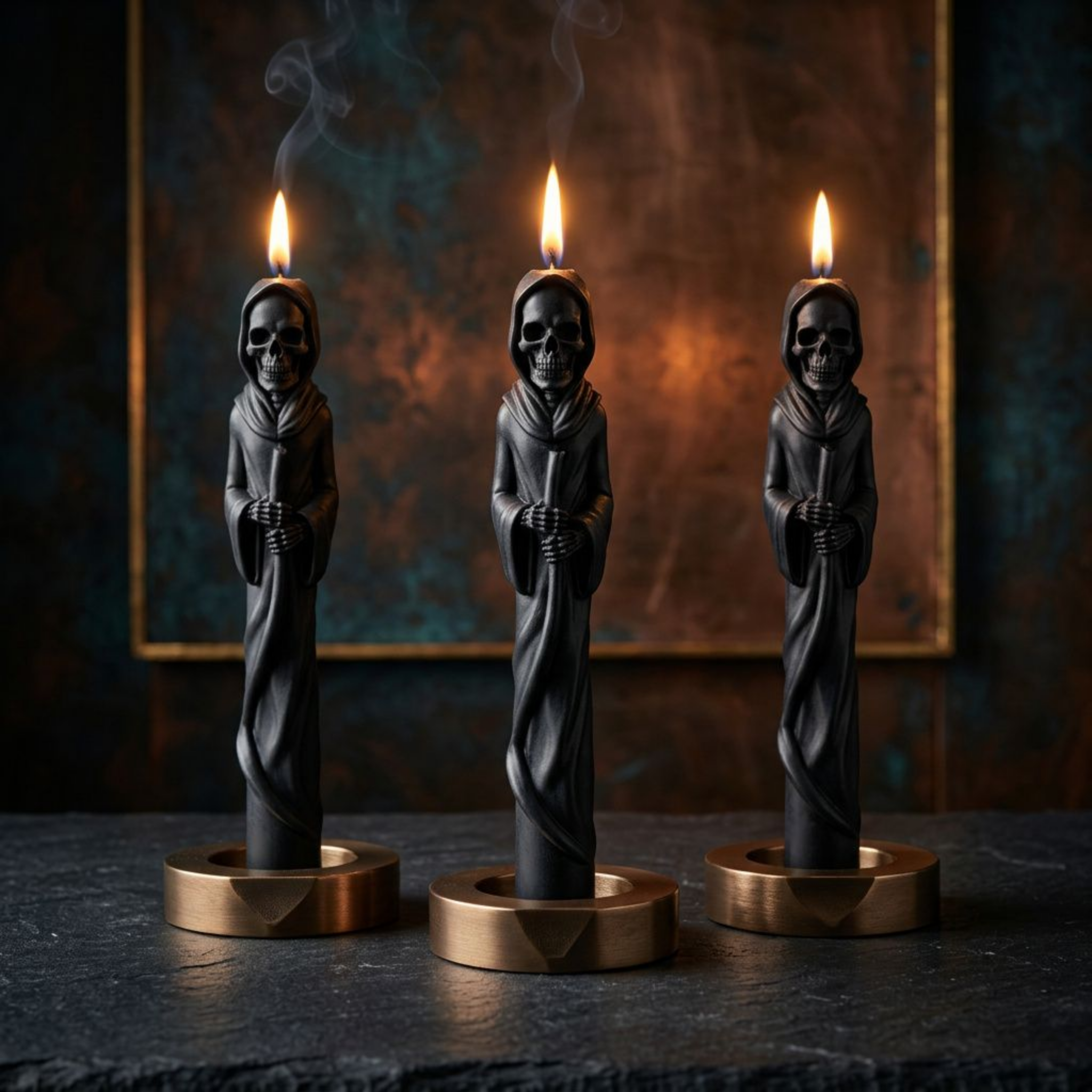 Grim Reaper Sculptural Soy Wax Taper Candle — Gothic Halloween Decor, Spooky Home & Altar Candle