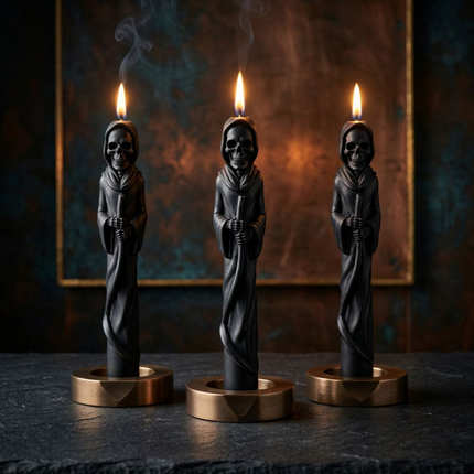Grim Reaper Sculptural Soy Wax Taper Candle — Gothic Halloween Decor, Spooky Home & Altar Candle