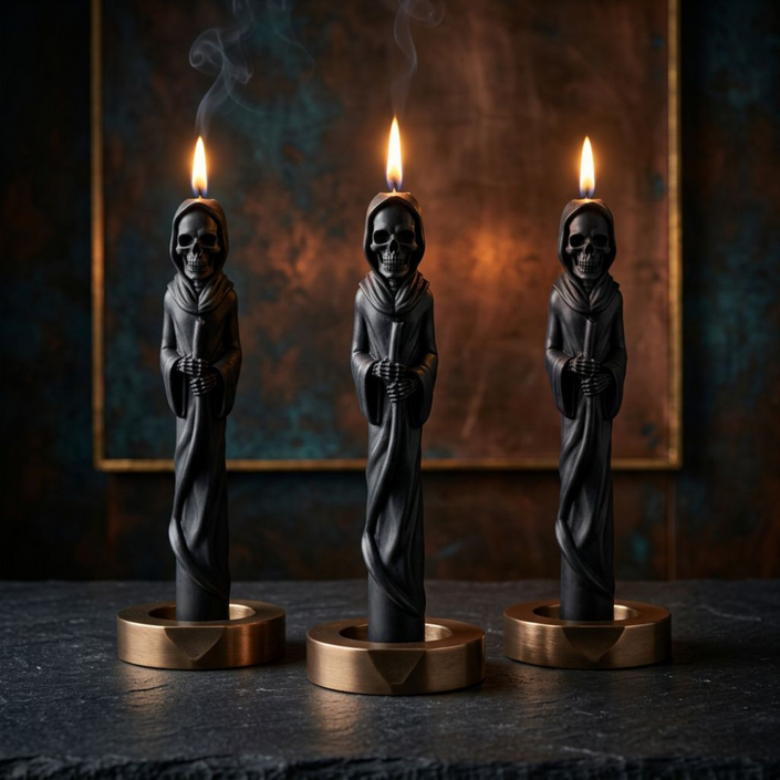 Grim Reaper Sculptural Soy Wax Taper Candle — Gothic Halloween Decor, Spooky Home & Altar Candle