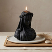 Black Gothic Veiled Woman Soy Wax Candle — Sculptural Halloween Decor, Dark Aesthetic & Altar Candle