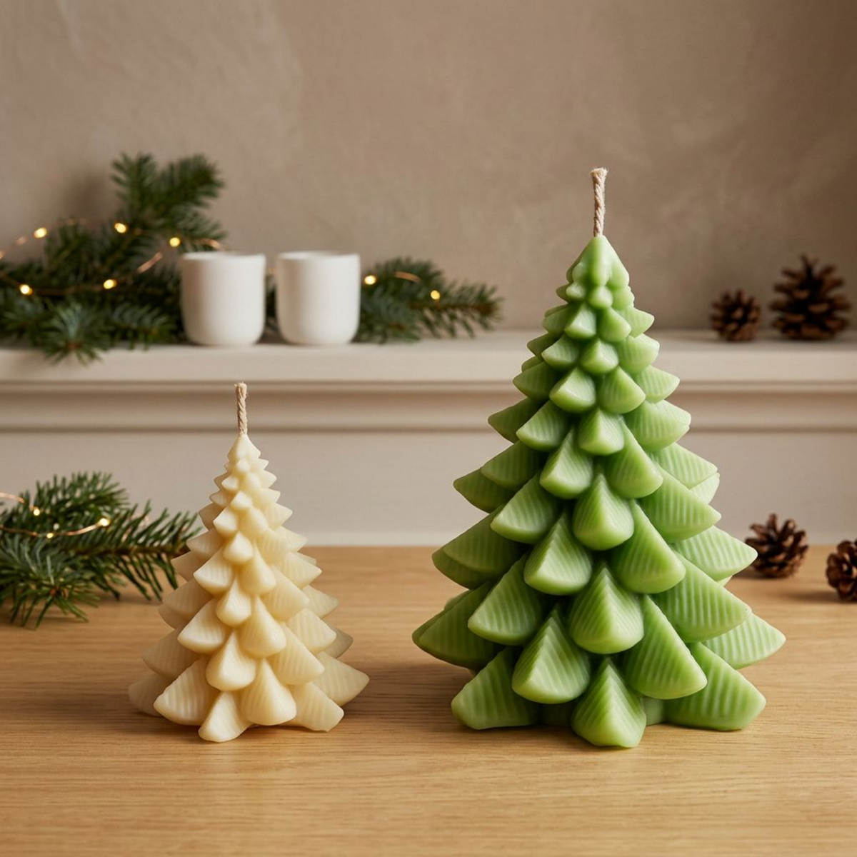 Hand-Poured Soy Christmas Tree Candle Set — Sculptural Natural Holiday Decor, Eco-Friendly Gift