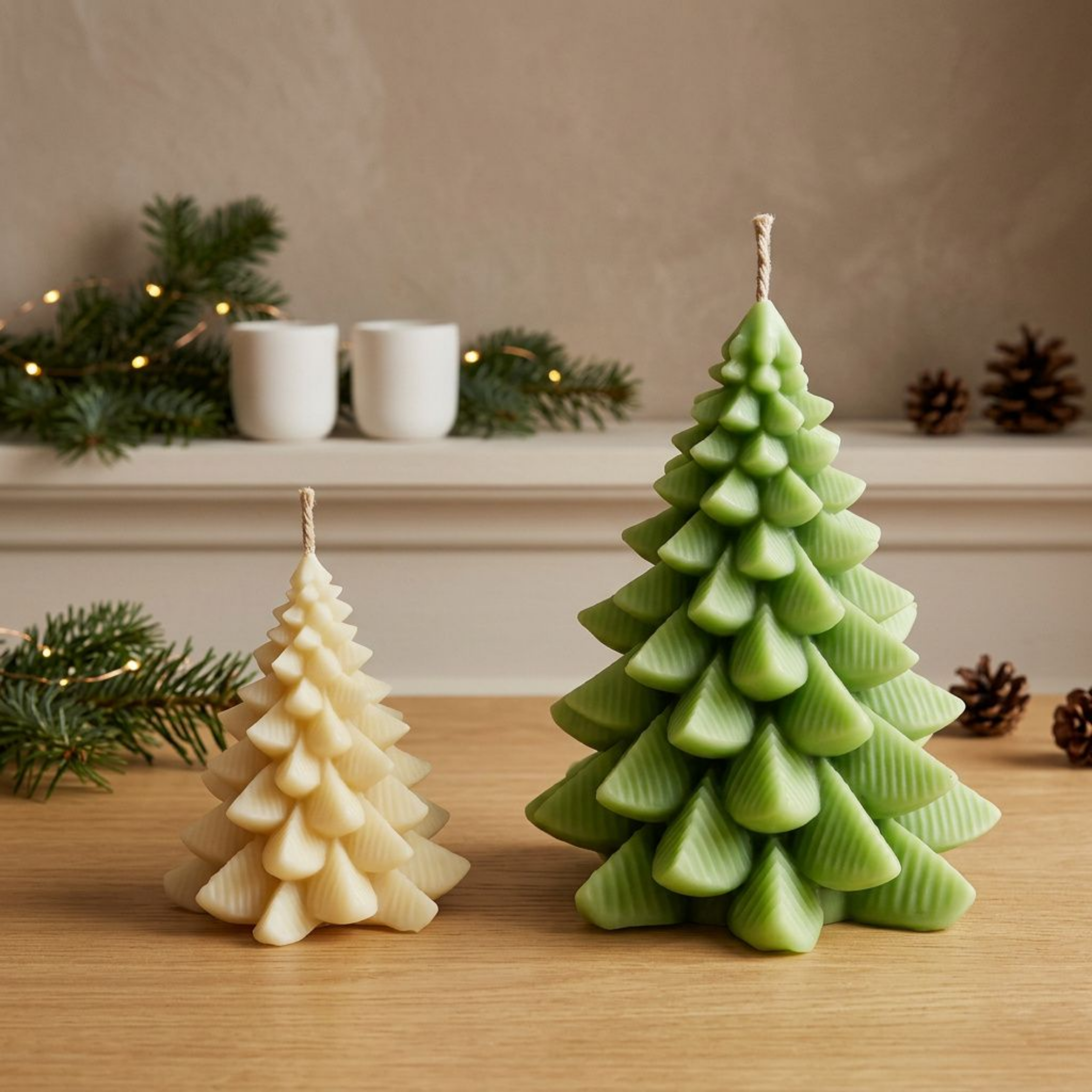 Hand-Poured Soy Christmas Tree Candle Set — Sculptural Natural Holiday Decor, Eco-Friendly Gift