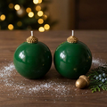 Set of 2 Christmas Glass Ball Candles — Sculptural Soy Wax Ornament Decor