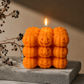 Jack O Lantern Soy Wax Candle in Pumpkin Cube Shape