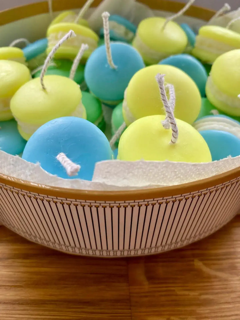 Vegan scented macaron candles from Votive, hand poured soy wax with non-toxic fragrance, decorative and sustainable