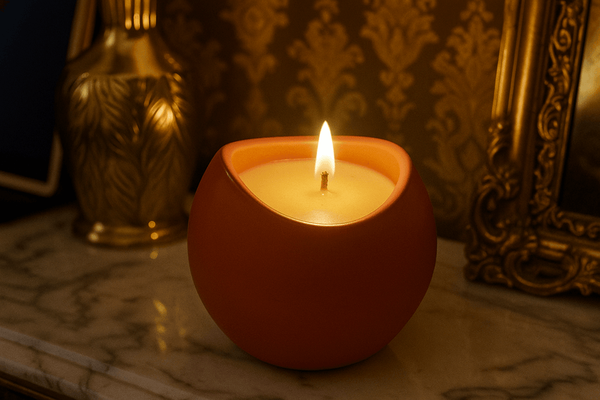 Vegan soy candle with essential oils in modern jar

