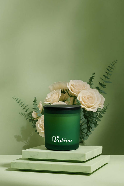 Votive aromatherapy candle with lavender and frankincense for emotional balance, pet-safe and eco-friendly