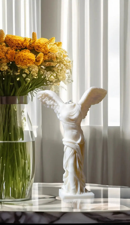 Winged Victory bust candle made from soy wax – hand-poured sculptural candle inspired by Greek statue design
