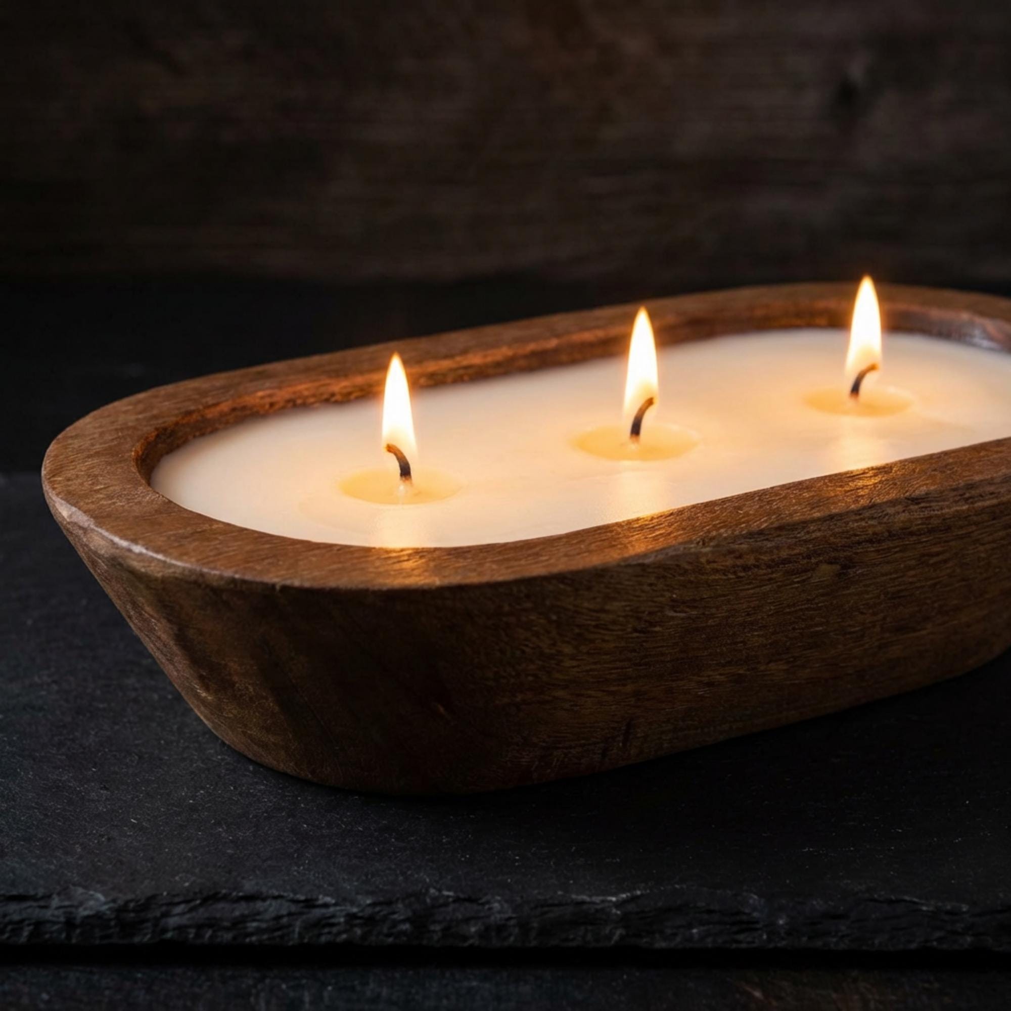 Wooden Dough Bowl Candle