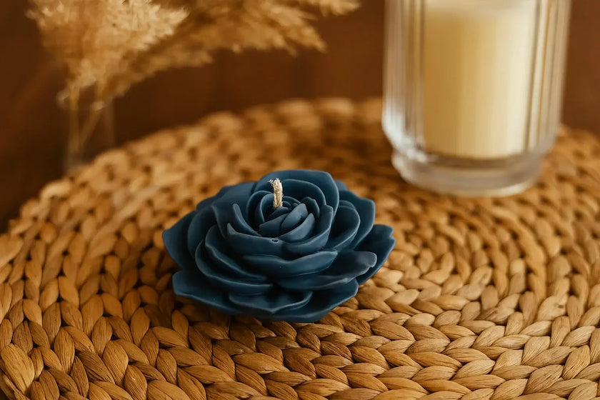 Handmade black rose soy candle for Halloween décor, eco-friendly and gothic inspired