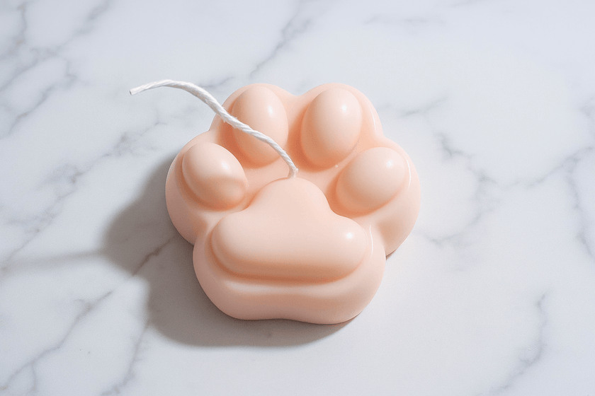candle in paw shape on a marble table, for animal lovers
