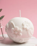 Handmade Daisy Sphere Soy Candle – side view