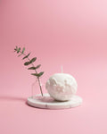 Handmade Daisy Sphere Soy Candle – unlit display