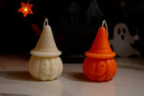 Eco-friendly soy wax Halloween pumpkin candle with clean burn cotton wick.