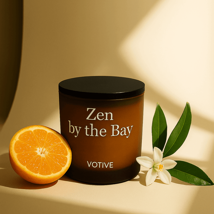 eco friendly soy candle with safe synthetic oils and soft amber finish