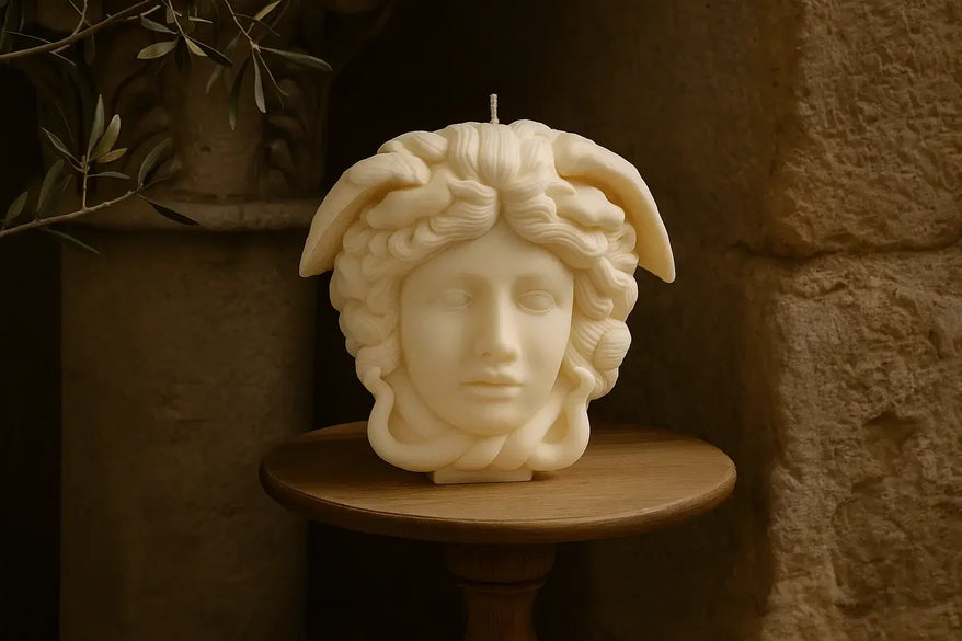 Elegant handcrafted Medusa head candle for home styling