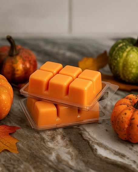 Autumn-themed soy wax melts with cozy fall scents, handcrafted for Thanksgiving décor and seasonal home fragrance.