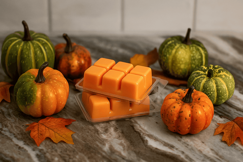 Handmade Halloween soy wax melts with festive colors and warm scents, perfect for spooky season ambiance and gifting.