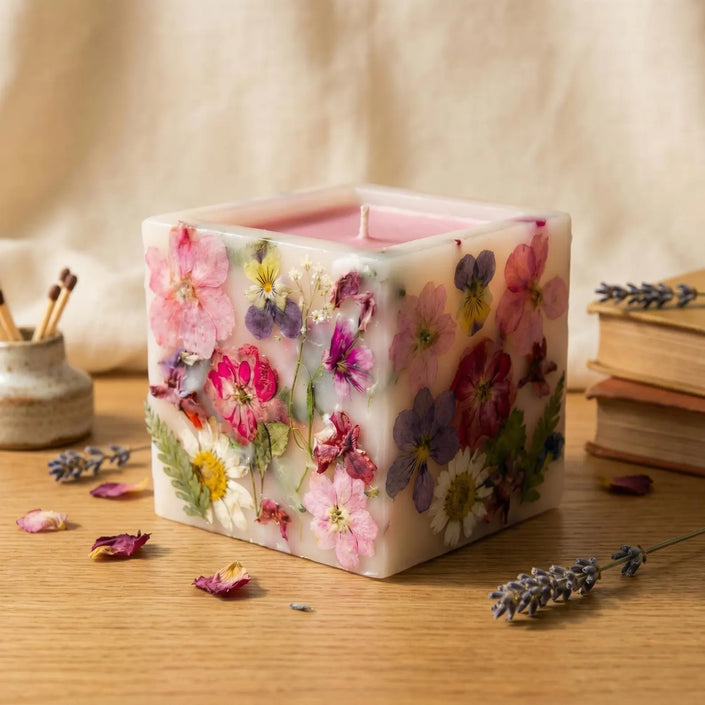 Botanical Soy Candle with Real Dried Flowers, Hand Embedded Luxury Gift, Gift for Mother’s Day, Birthdays, Anniversaries, Scented Candle
