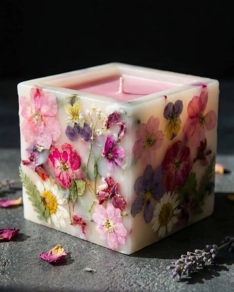 Botanical Soy Candle with Real Dried Flowers, Hand Embedded Luxury Gift, Gift for Mother’s Day, Birthdays, Anniversaries, Scented Candle
