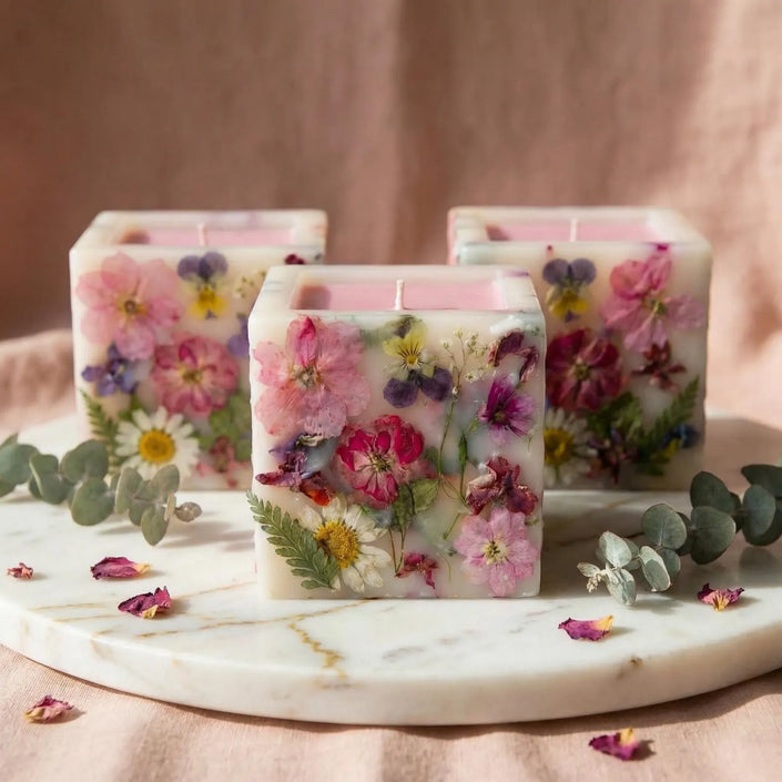 Botanical Soy Candle with Real Dried Flowers, Hand Embedded Luxury Gift, Gift for Mother’s Day, Birthdays, Anniversaries, Scented Candle
