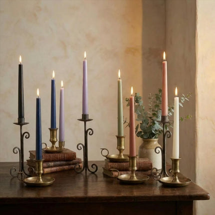 Taper Candle, Handmade Soy Wax Candlesticks, Clean Colored Tapers, Decorative Flower Candles, Dinner Taper Candle, Wedding Festive Candles - lit candle