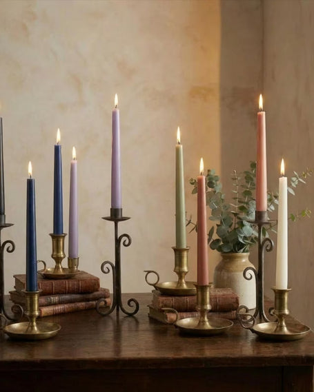 Taper Candle, Handmade Soy Wax Candlesticks, Clean Colored Tapers, Decorative Flower Candles, Dinner Taper Candle, Wedding Festive Candles - lit candle