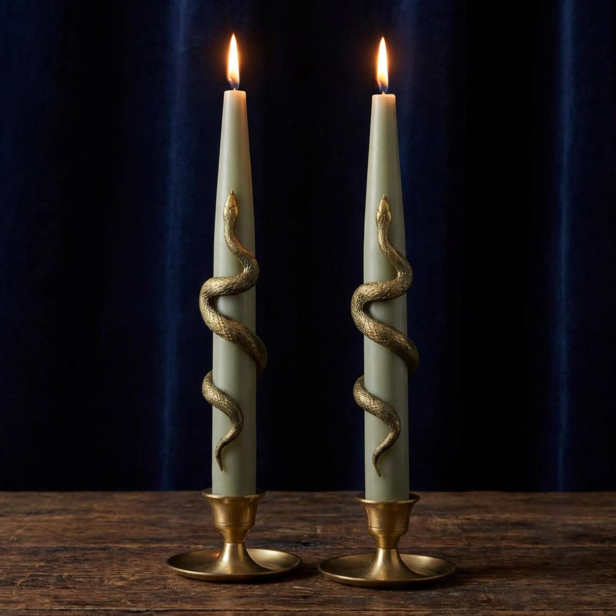 Snake Taper Candle, Sculptural Dinner Candles, Luxury Tab soy wax candle — unlit display