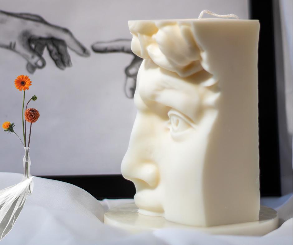 Large 3D Half Head Sculpture of David Candle - Handmade Soy Wax Art