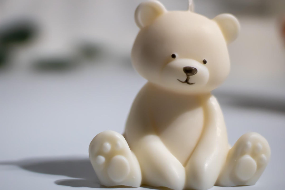 Teddy Bear Soy Wax Candle — Vegan Nursery Decor Candle & Baby Shower Gift, Pastel Sculptural