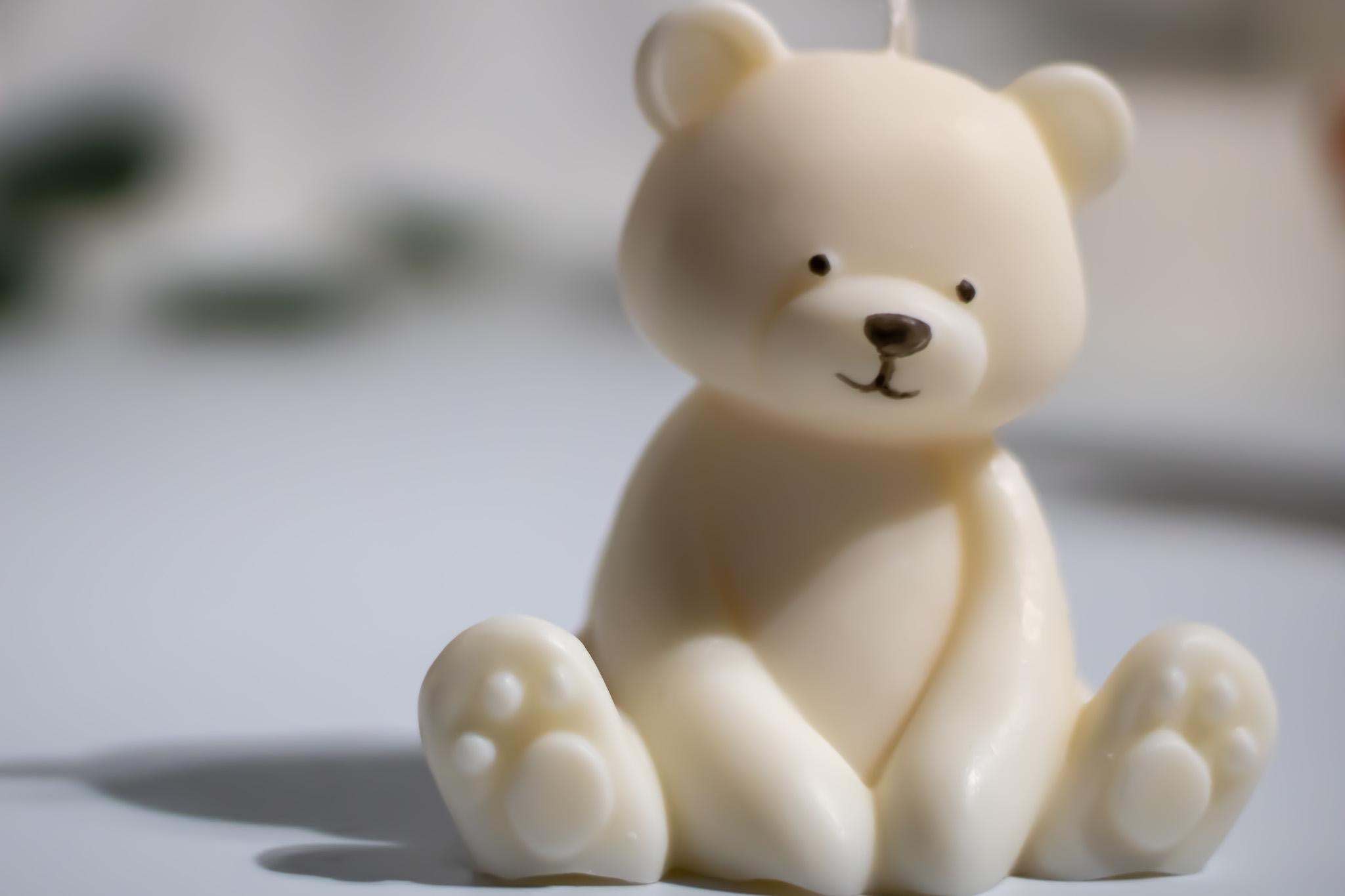 Teddy Bear Soy Wax Candle — Vegan Nursery Decor Candle & Baby Shower Gift, Pastel Sculptural