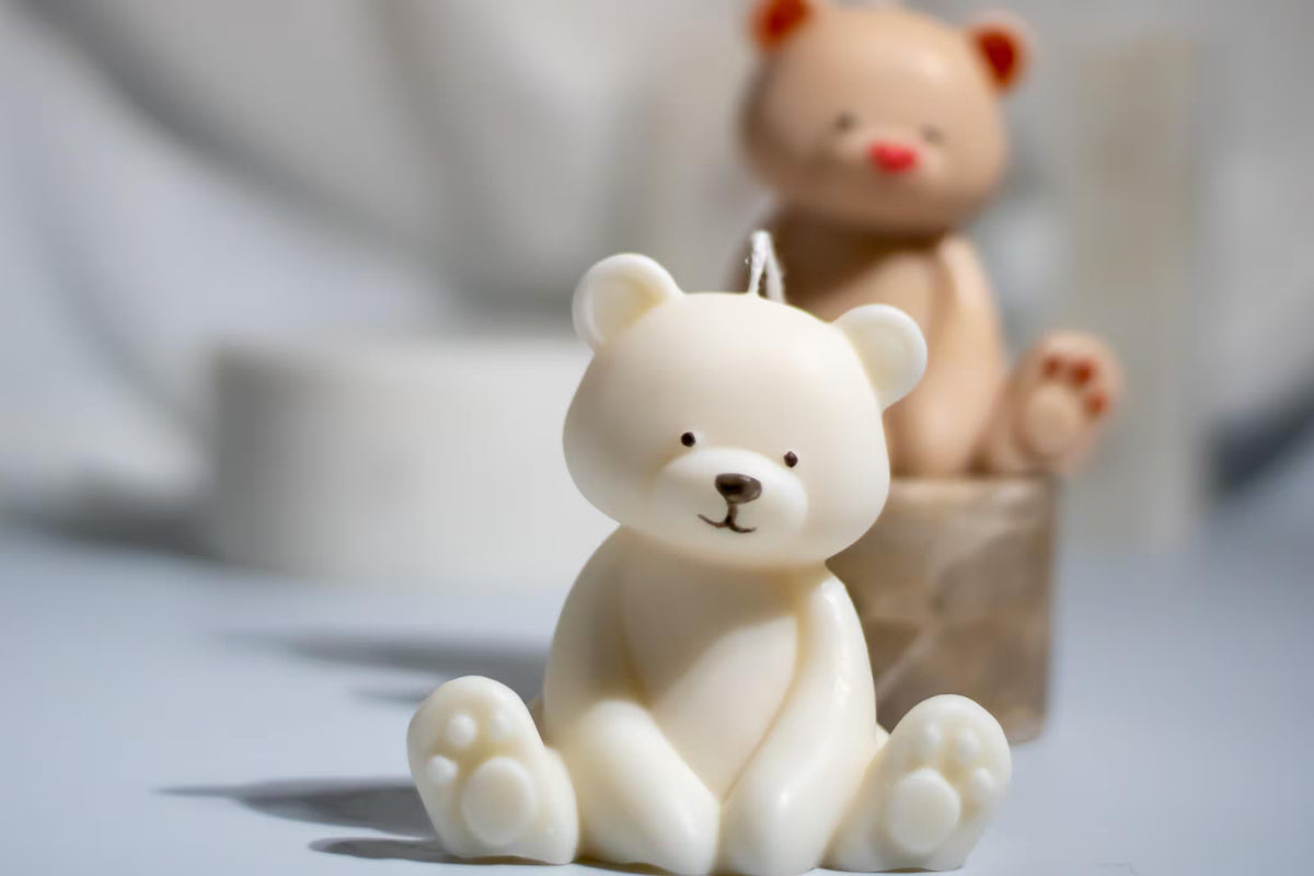 Teddy Bear Soy Wax Candle — Vegan Nursery Decor Candle & Baby Shower Gift, Pastel Sculptural