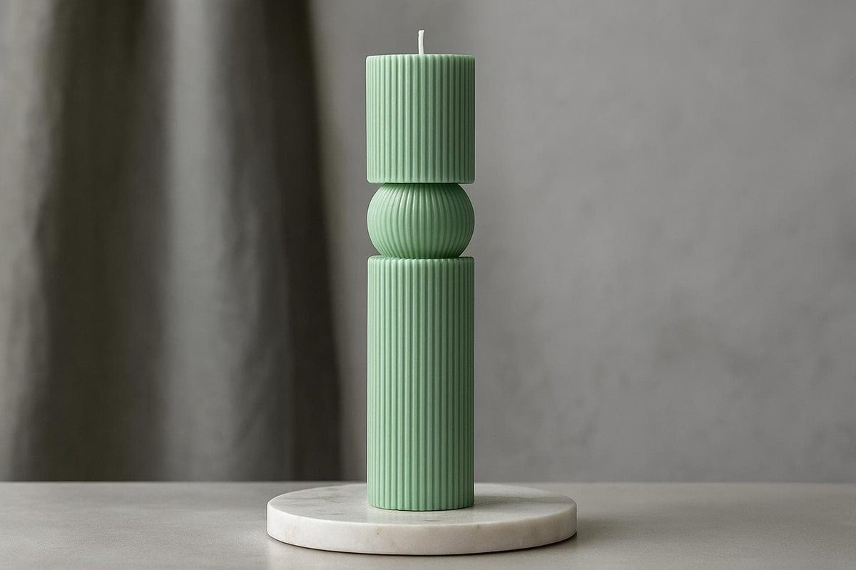 Oversized Ribbed Pillar Two Sculptural Candle Set