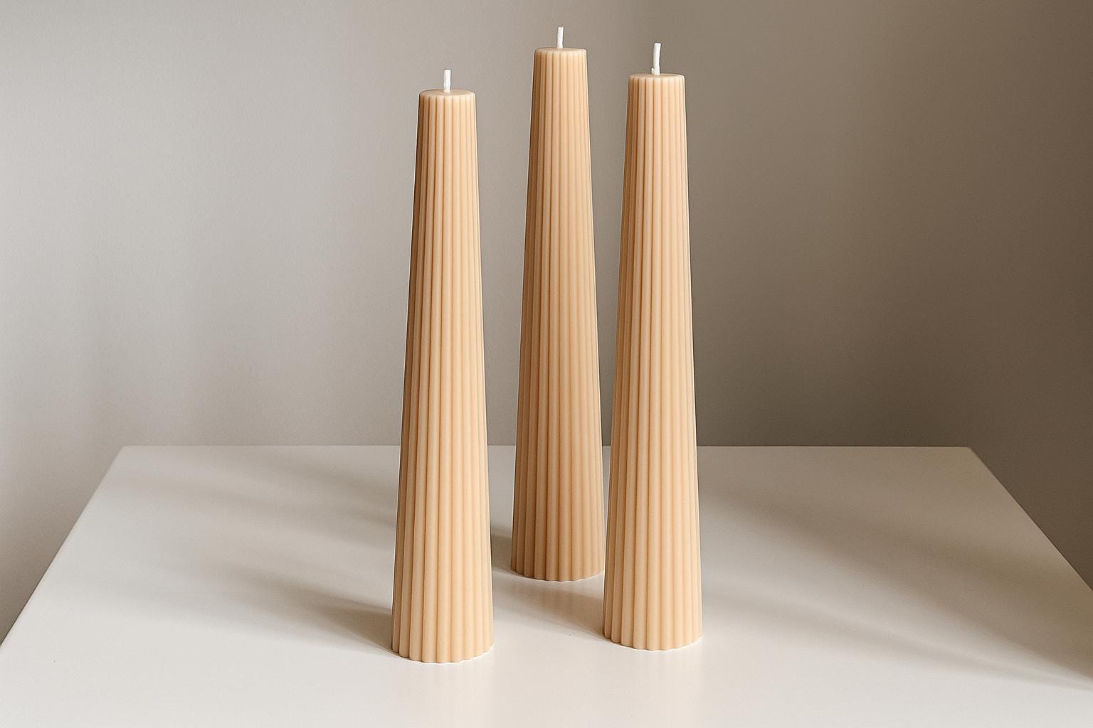 Minimalist Ribbed Pillar Candle – Handmade Soy Wax Sculptural Decor