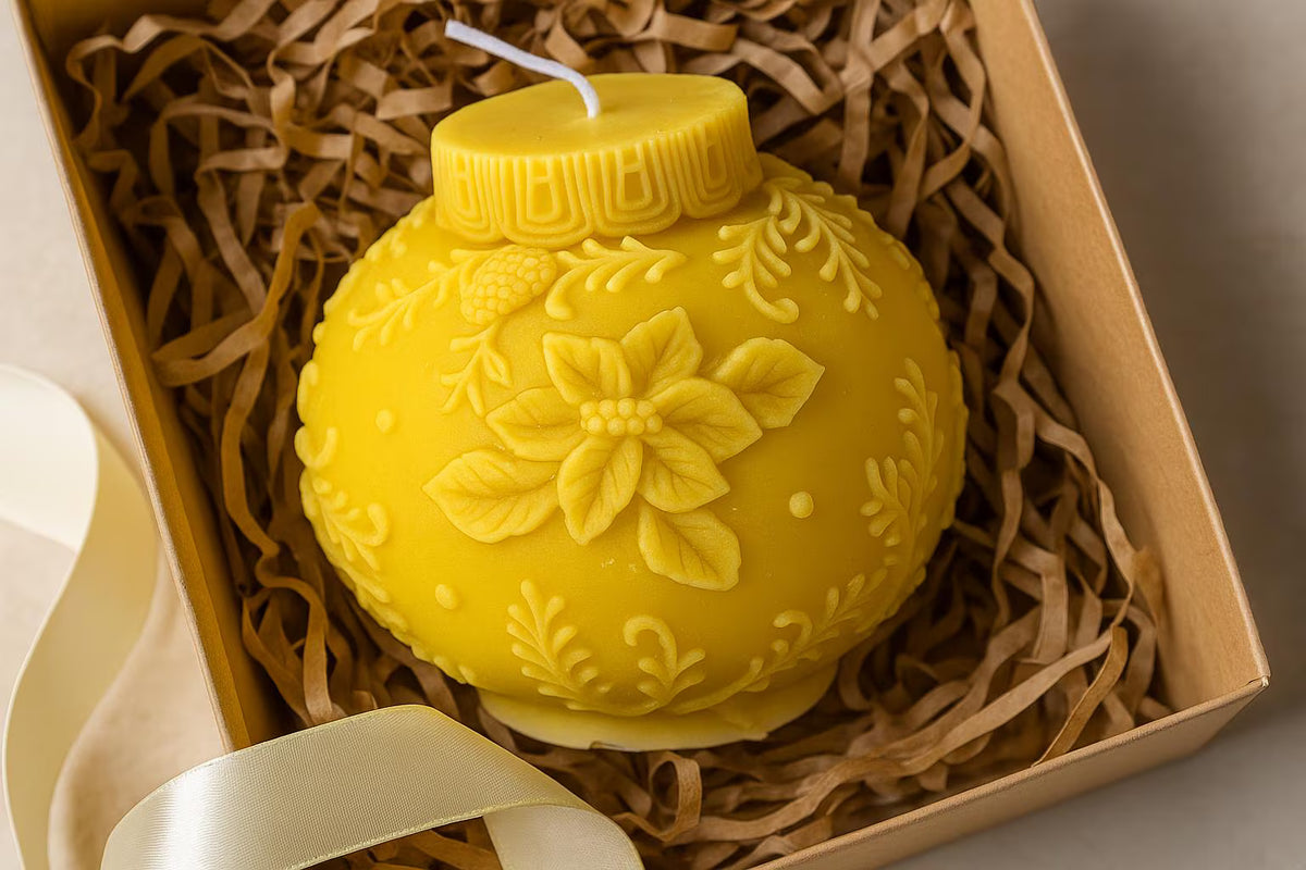 Sculptural Poinsettia Handmade Soy Candle soy wax candle — unlit display