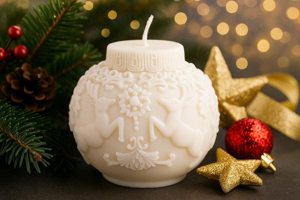 Reindeer Candle – botanical relief sculptural soy wax holiday decor