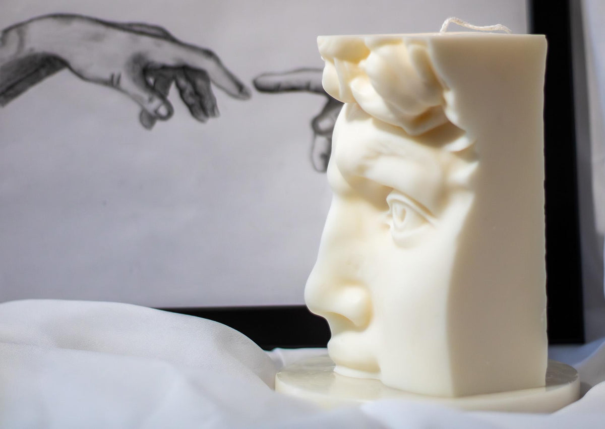 Large 3D Half Head Sculpture of David Candle - Handmade Soy Wax Art