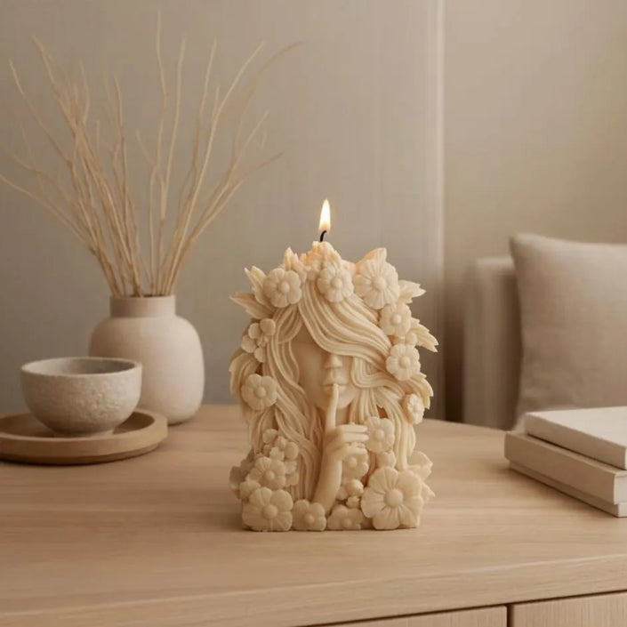 flower-goddess-candle-handmade-soy-candle-sculpture-feminine-nature-decor-boho-gift-for-her-floral-goddess-statue-for-home