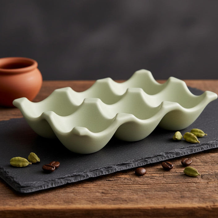 Egg Holder Handmade Stone-Look Ceramic Resin,  Farmhouse Kitchen Decor - lit candle