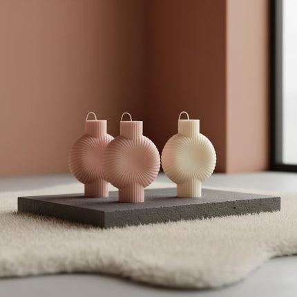 Round ribbed pillar candle with a clean cylindrical shape, modern decorative candle design, minimalist aesthetic for relaxation, essential home accent, perfect gift for mom