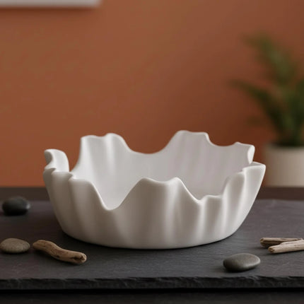 Wavy Tray – White Eco Ceramic Resin Bowl – Handmade Minimalist Decorative Dish