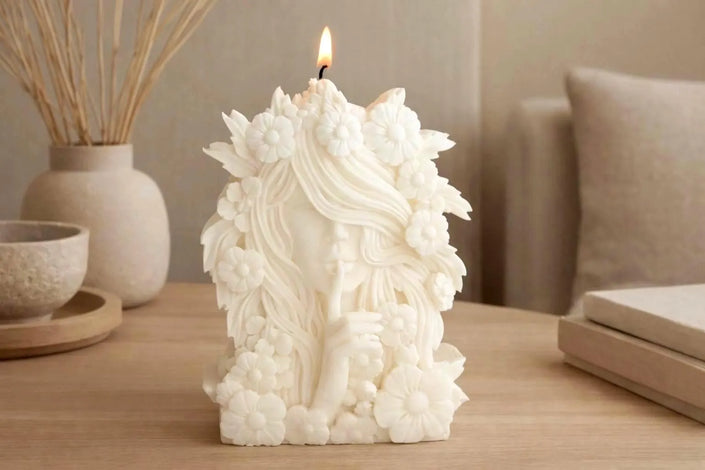 flower-goddess-candle-handmade-soy-candle-sculpture-feminine-nature-decor-boho-gift-for-her-floral-goddess-statue-for-home