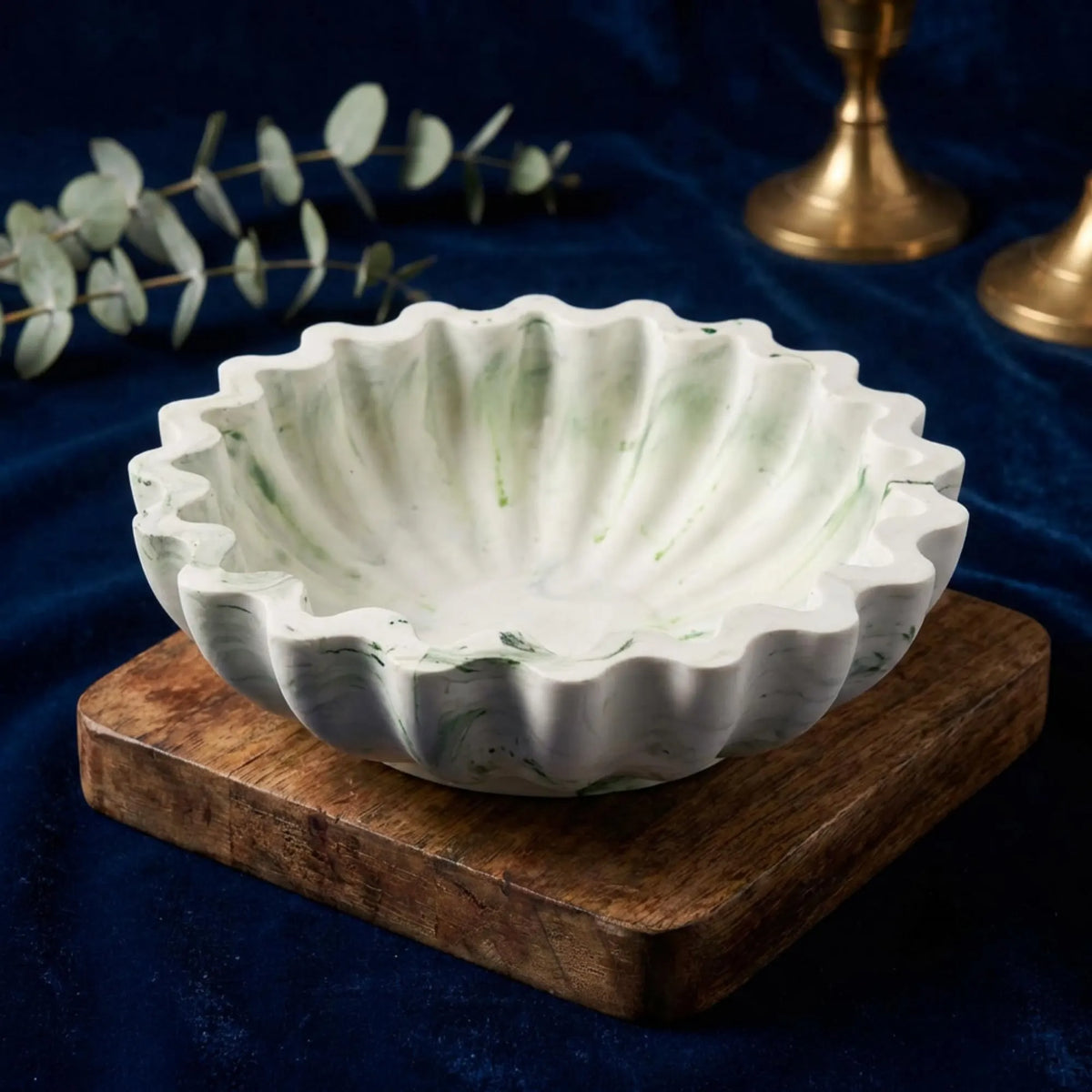 Handmade Scallop Jesmonite Bowl, Marbled Catch-All Dish, Modern Minimalist Home Decor - lit candle