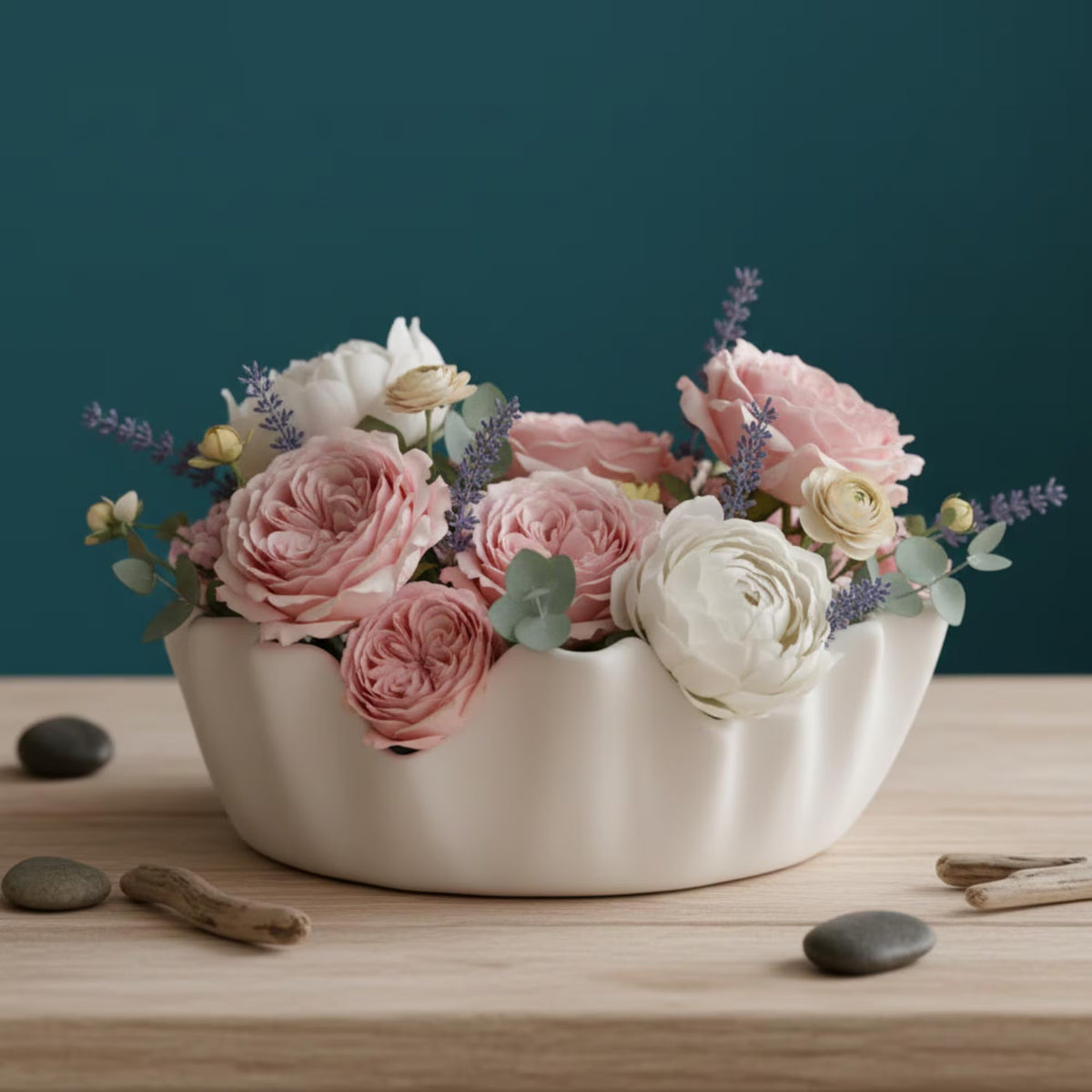 Wavy Tray – White Eco Ceramic Resin Bowl – Handmade Minimalist Decorative Dish