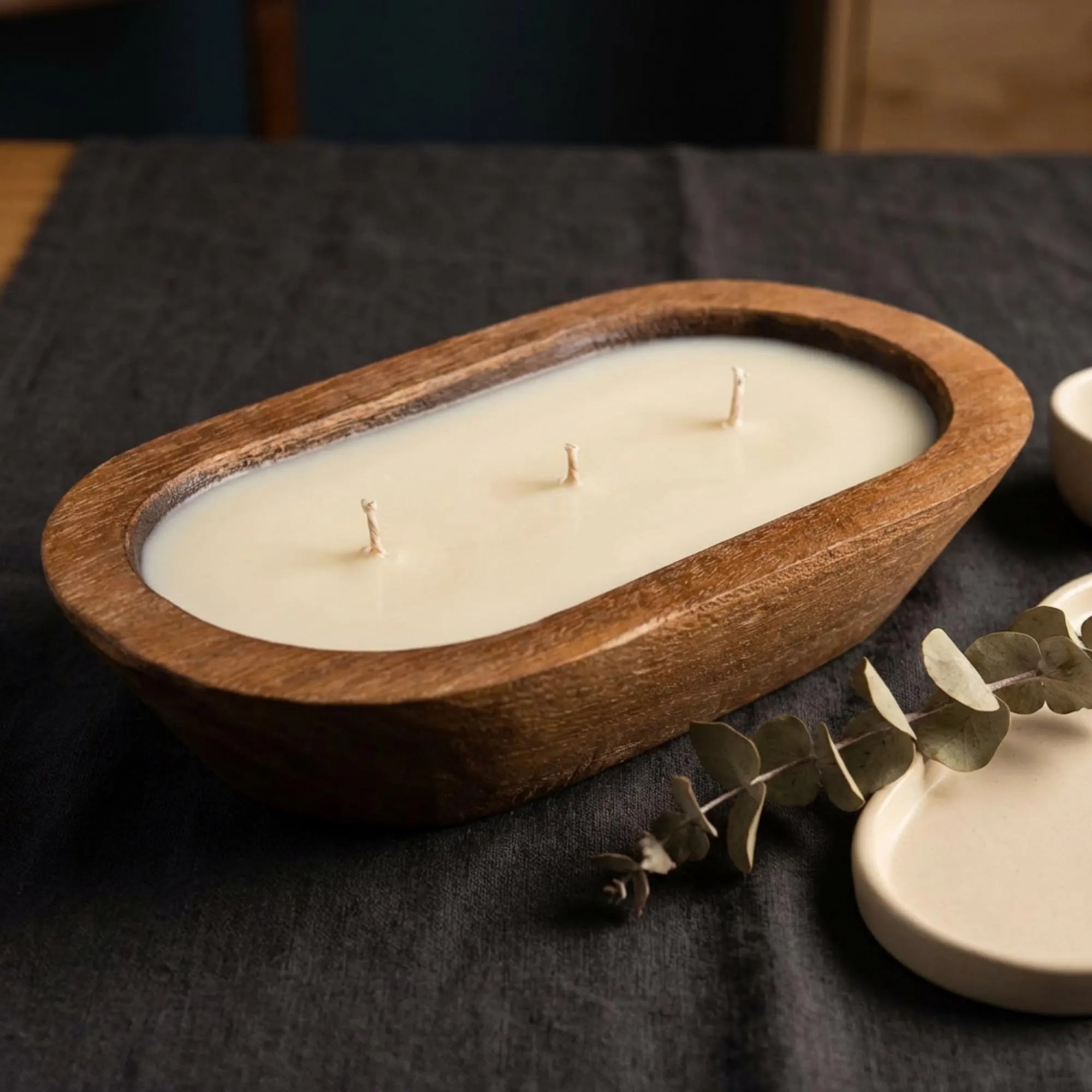 wooden dough bowl candle, rustic farmhouse candle, natural soy wax candle, handmade wooden candle, eco friendly candle, farmhouse decor candle, large candle centerpiece, housewarming candle gift, cozy home decor candle, artisan soy candle