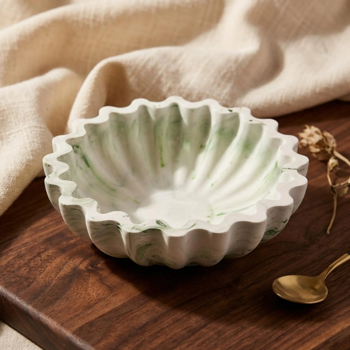 Handmade Scallop Jesmonite Bowl, Marbled Catch-All Dish, Modern Minimalist Home Decor